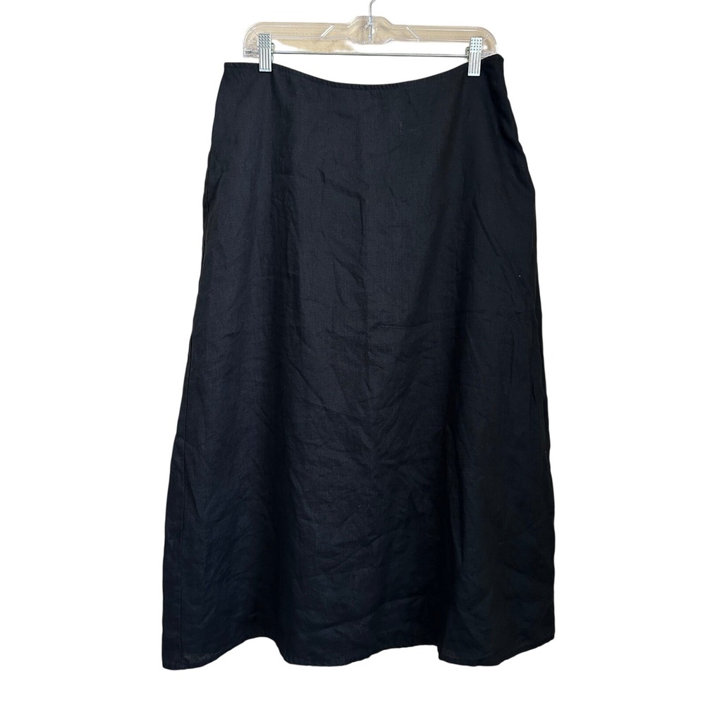 J. Jill Black 100% Linen Maxi Skirt Womens Size 12 A-Line Side Zip Lightweight